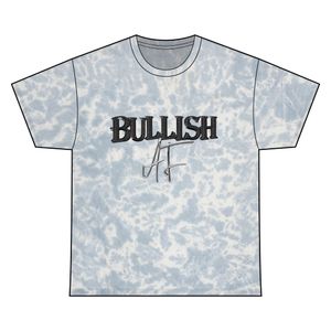 T-shirt with 'BULLISH' text on a light blue tie-dye background