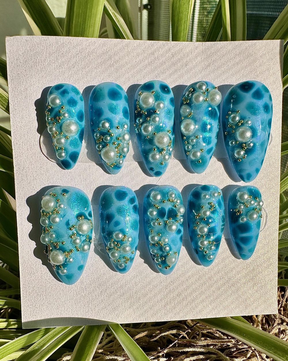 Opal Tides Press On Nails – Ocean-Inspired Nails – Medium Almond Nails | Medium