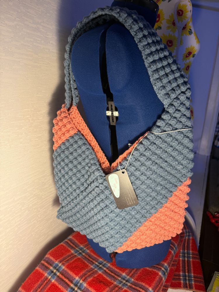 Slate Blue and Dusty Pink Puff Stitch Bag