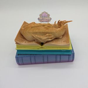 The back of the dragon, resting on books.