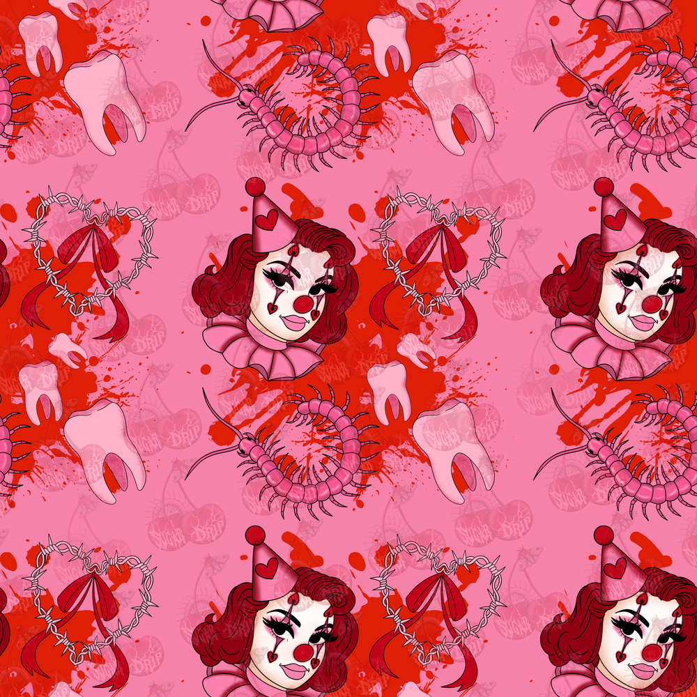 Pink Horror Pinup Clown Seamless Pattern | digital paper