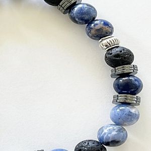 8" - Lava stone, sodalite, and hematite with base metal spacers