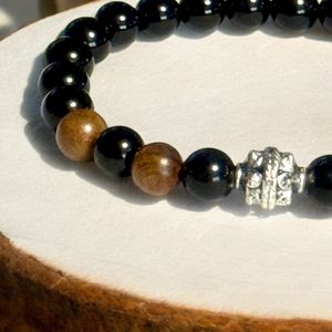 7" - Onyx, Hematite and Wood Mala