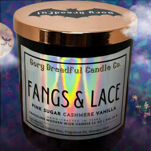 Fangs and Lace Wooden Wick Candle by Gory Dreadful Candle Co