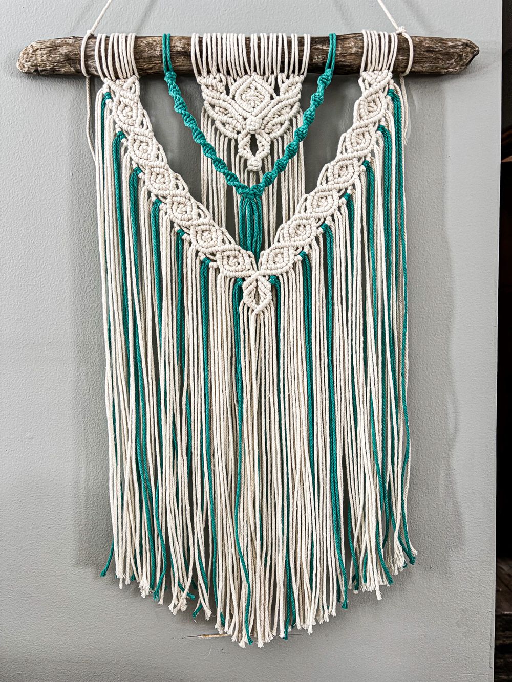 Boho Macrame Wall Hanging - Teal/Blue Accent