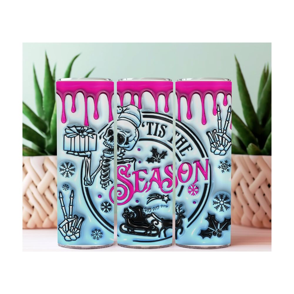 Tis' The Season Skeleton 20 oz Tumbler, Dark humor, Christma...