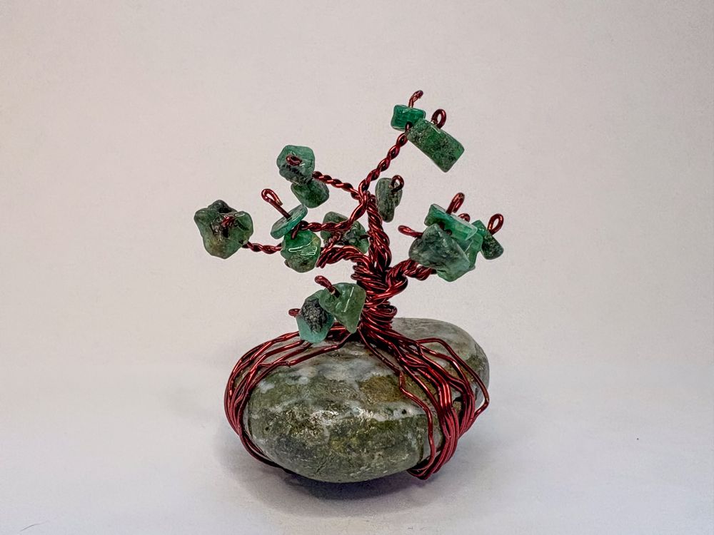 African Jade and Wire Tree Sculpture