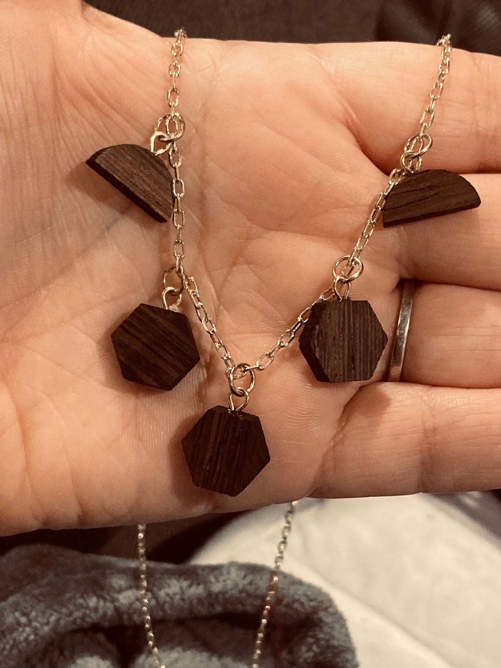 Charm necklace - wood, brown, geometric