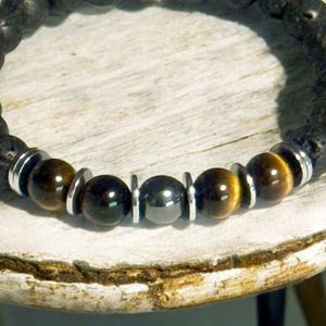 8.5" - Golden Tiger’s Eye and Lava Stone