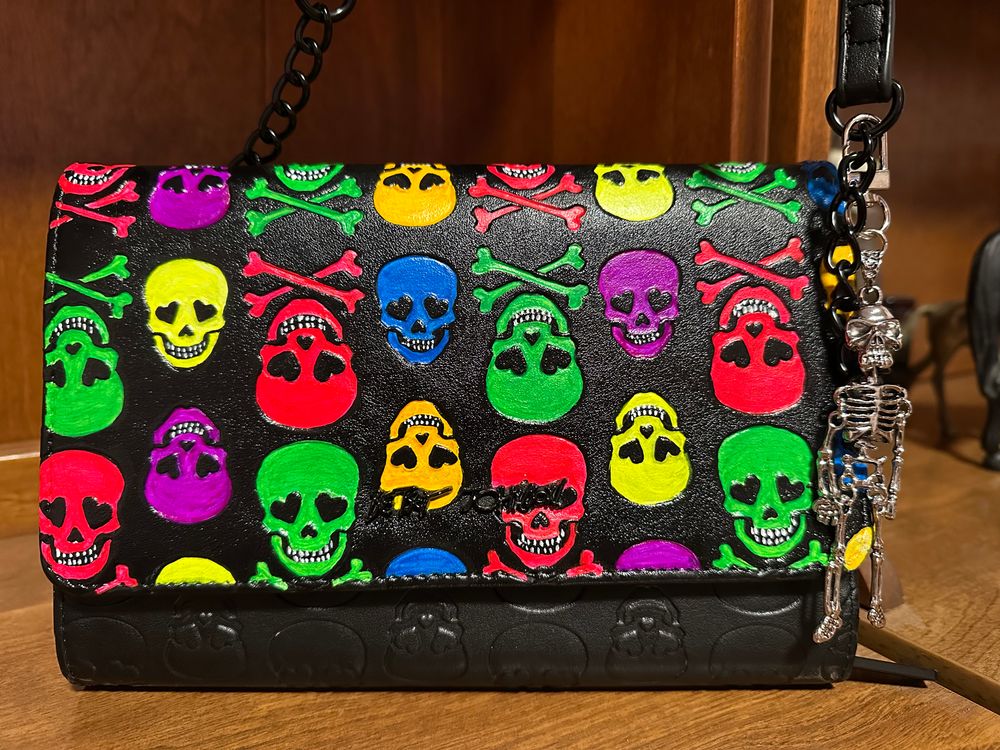 Neon Skull up cycled Betsey Johnson bag