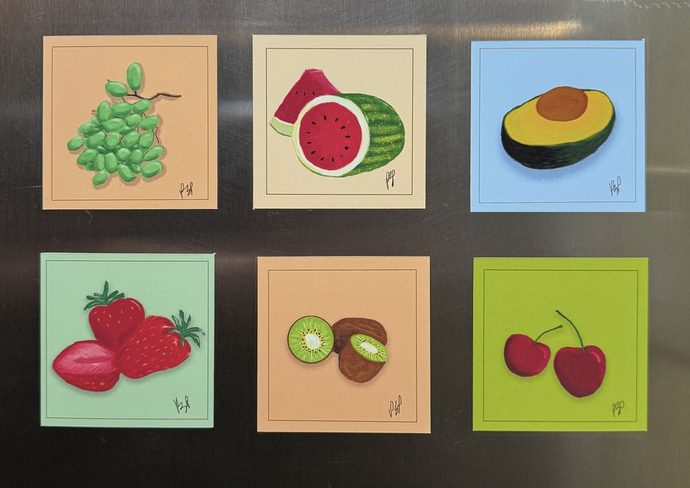 "Fruit #2" Refrigerator Magnets 3x3