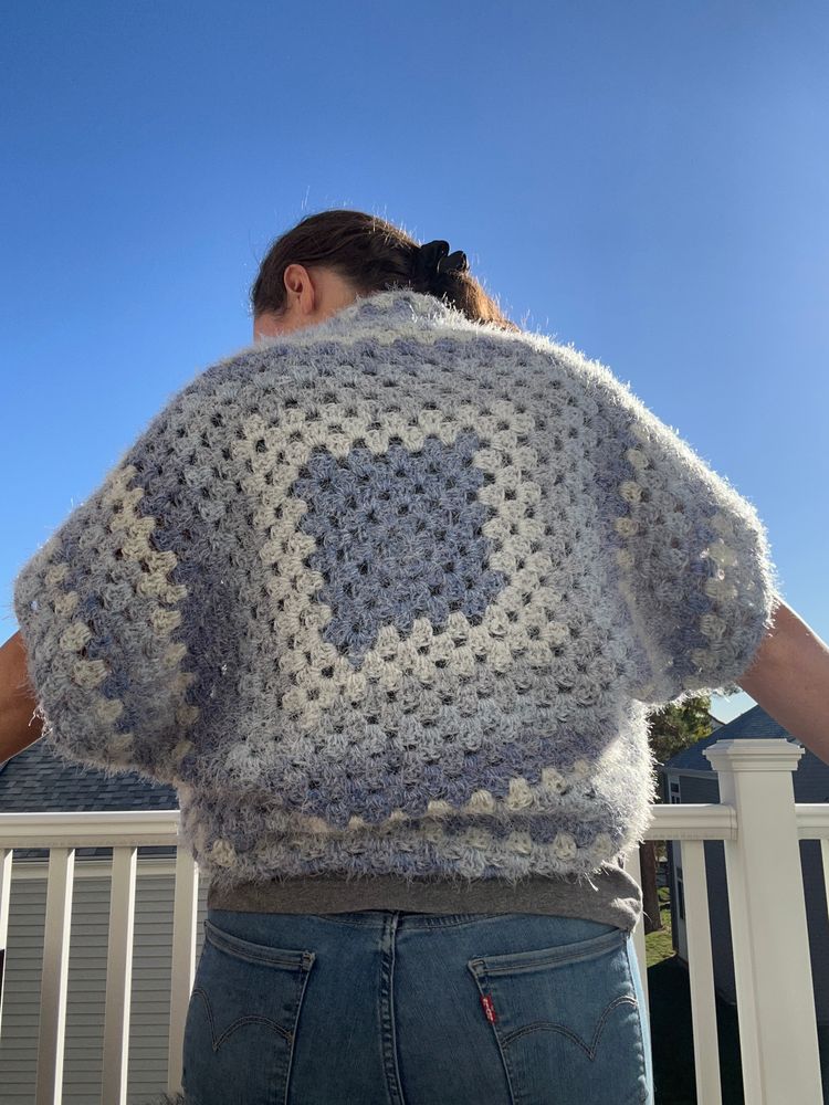 Crochet fuzzy cocoon shrug sweater 