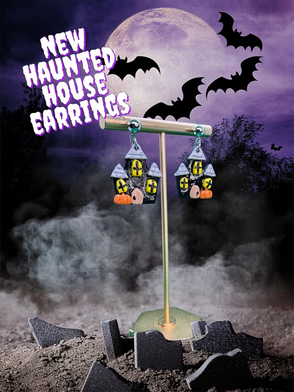 Haunted House Dangle Studs | Fall | Halloween | Dangle Earri...