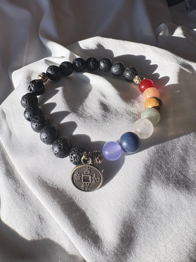 Diffuser Bracelet with Essential Oil Blend - Lava & Chakra Stones - Medium