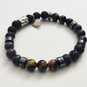 7" - Lava Stone, Hematite and Black Larvikite