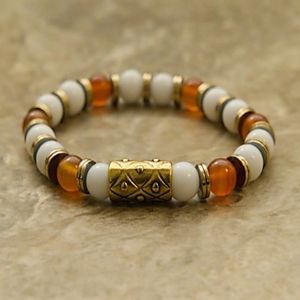 7" Carnelian stones, Snow Jade, and Hematite beads