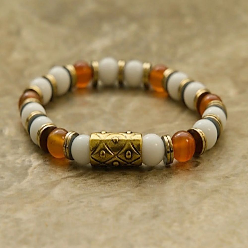 Stretch Bracelet | Orange Red Carnelian, Jade, and Hematite