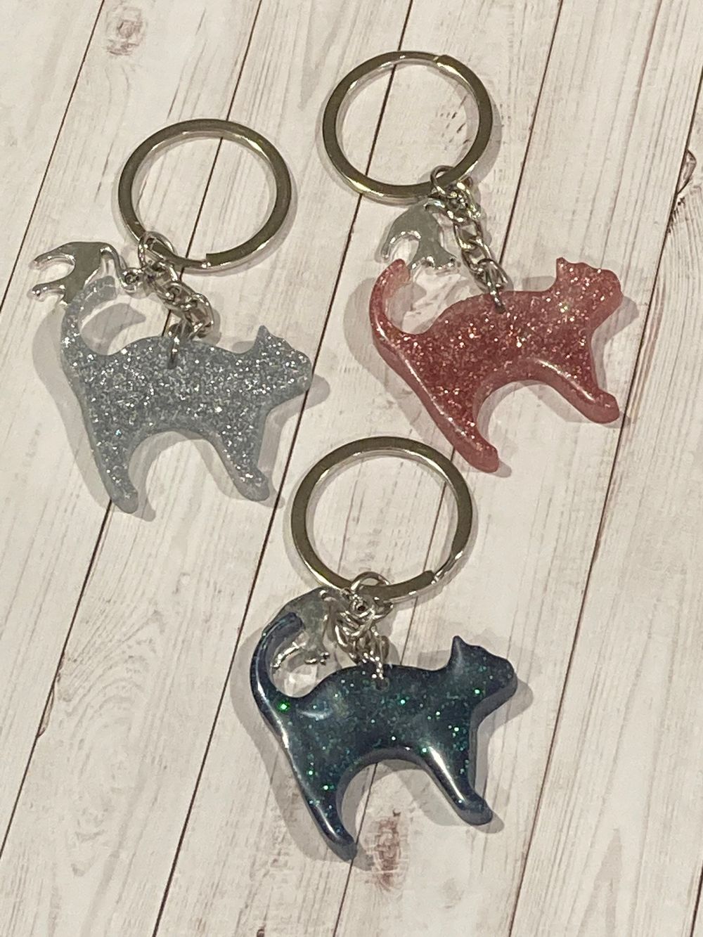Keychain - cat, black, pink and silver glitter