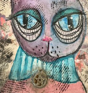 close up of face, pentacle necklace, tired eyes