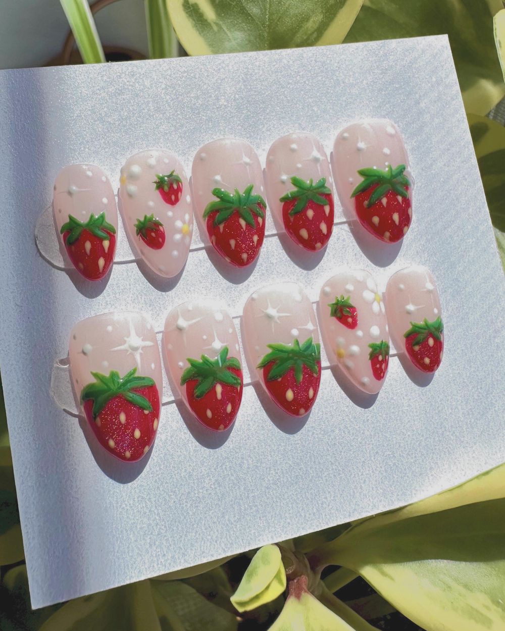 Fresh Picked | Short Almond Press-On Nails Strawberries + Fl...