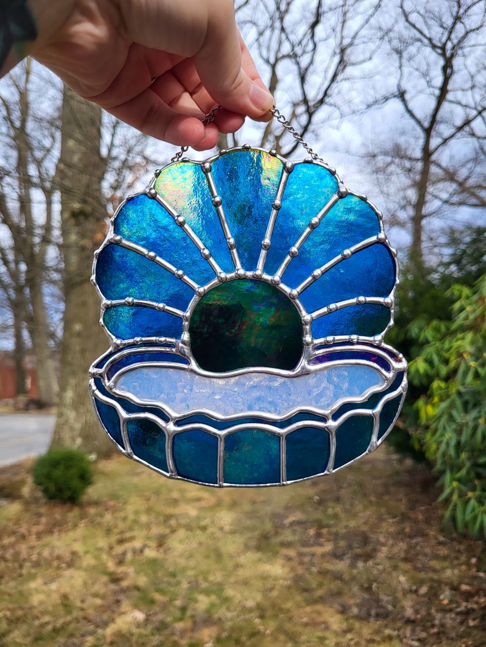 Clam with Black Pearl Stained Glass