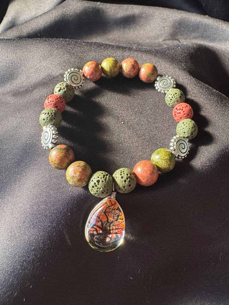 Diffuser Bracelet with Essential Oil Blend - Rhodonite & Lava Stone - Small