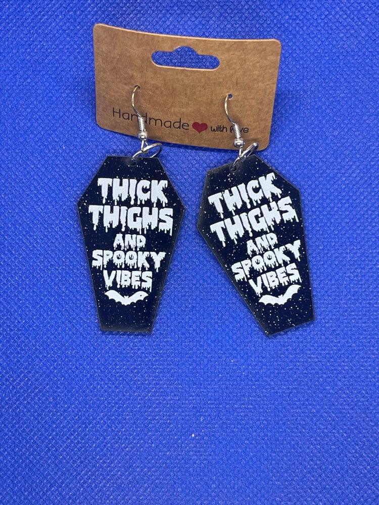 Thick Thighs and Spooky Vibes Coffin Earrings 