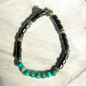 8" - Turquoise and Magnetic Hematite