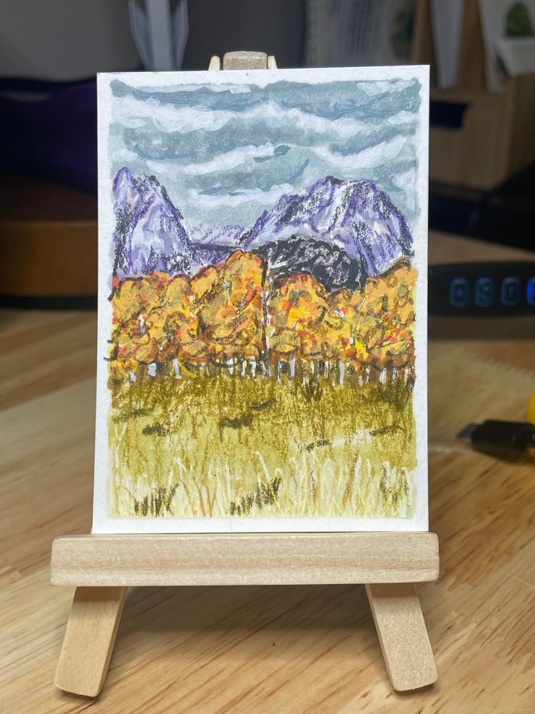 ACEO Original Art Mountain Landscape with Birches
