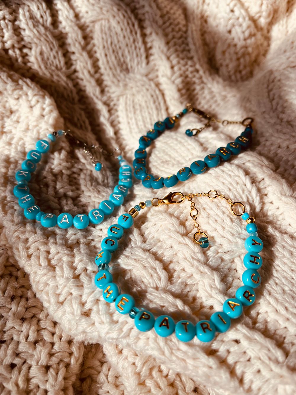 Fuck the Patriarchy Blue Friendship Bracelet 