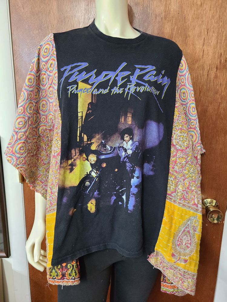 Upcycled Prince Purple Rain & Kantha Poncho-Style Top