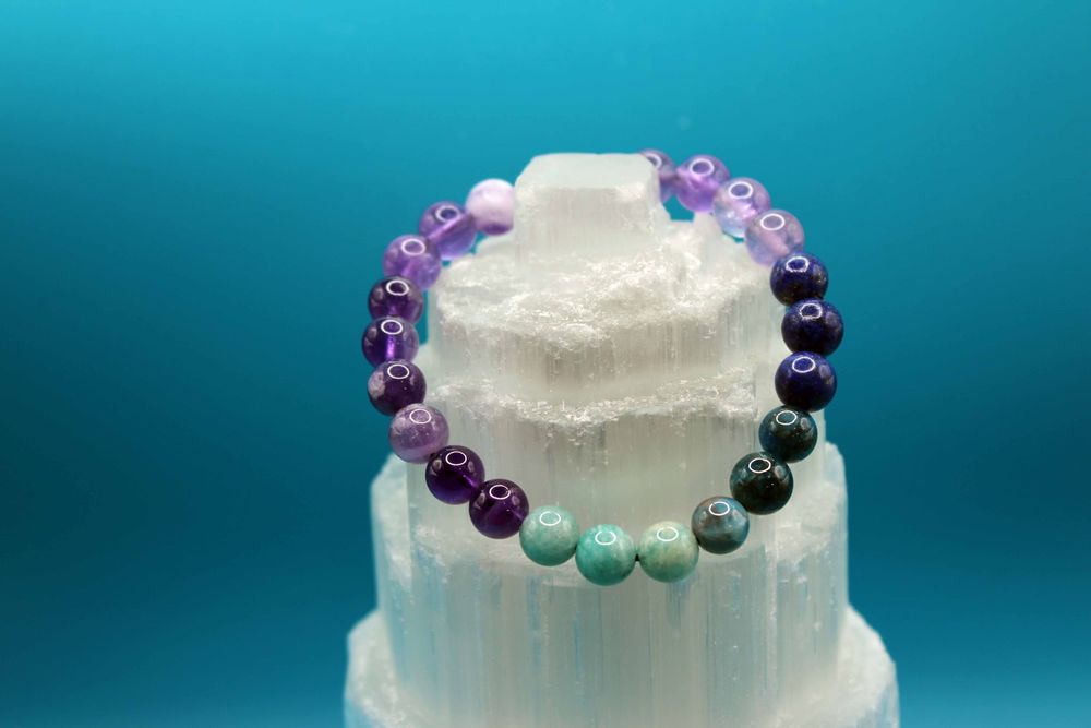 Divine Channeling Bracelet (8mm) (Amethyst, Amazonite, Lapis Lazuli, and Apatite)