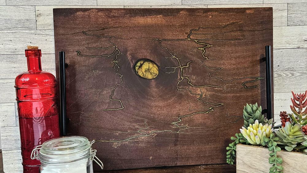 Fractal Wood Burning Large Serving Tray, Espresso finish wit...