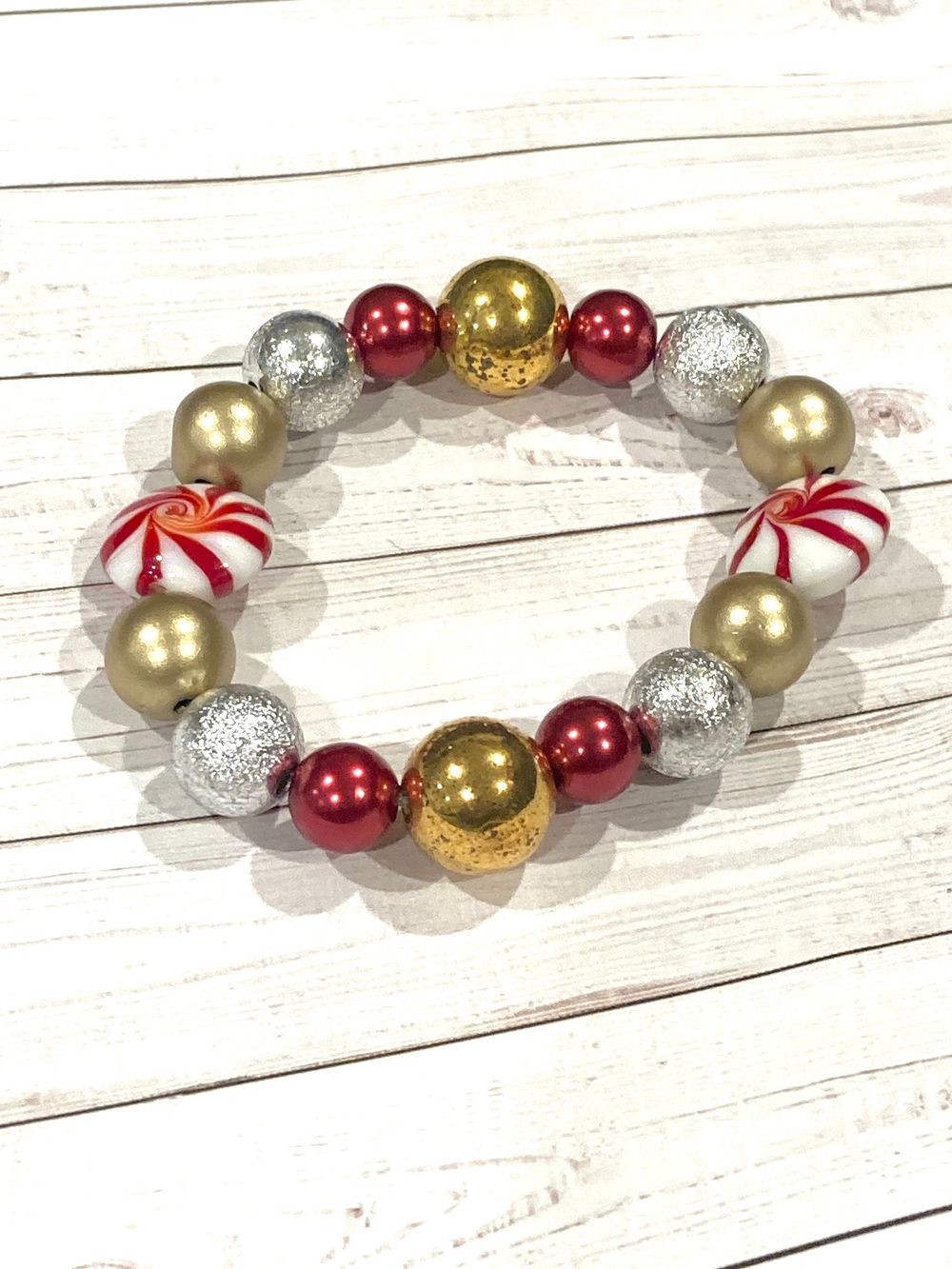 Peppermint Christmas statement beaded bracelet