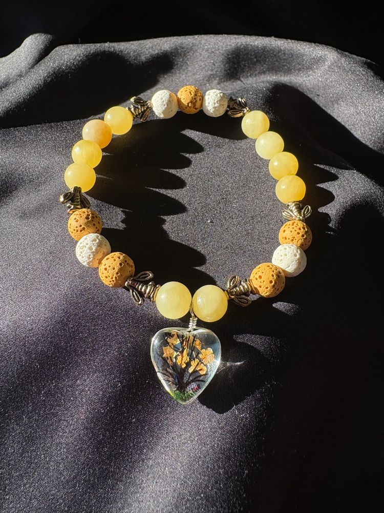 Diffuser Bracelet with Essential Oil Blend - Yellow Jade & Lava - Large