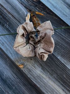 Sepia scrunchies dyed with Rose leaves and iron
