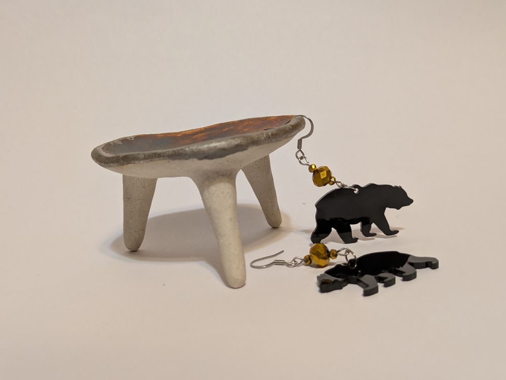 Acrylic bear earrings with gold glass bead accents