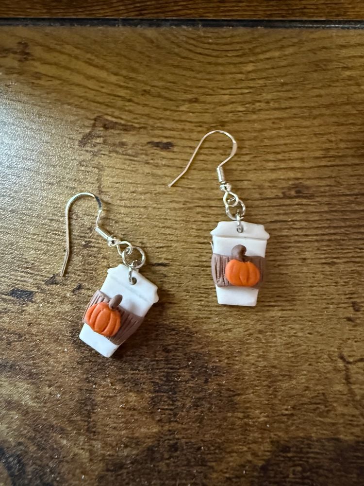 Pumpkin-Sleeved Latte Earrings | Handmade Fall Coffee Lover