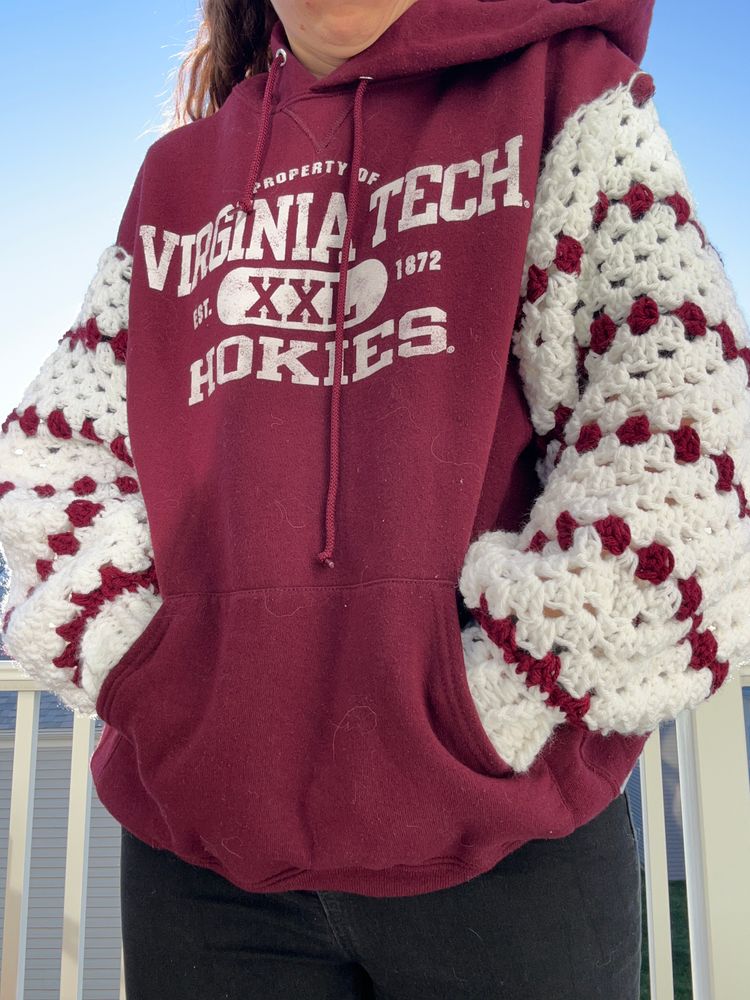 Crochet Sleeves Virginia Tech Hoodie