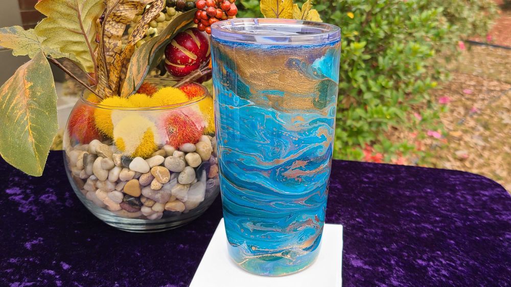 Blue and Bronze Swirl Travel Mug