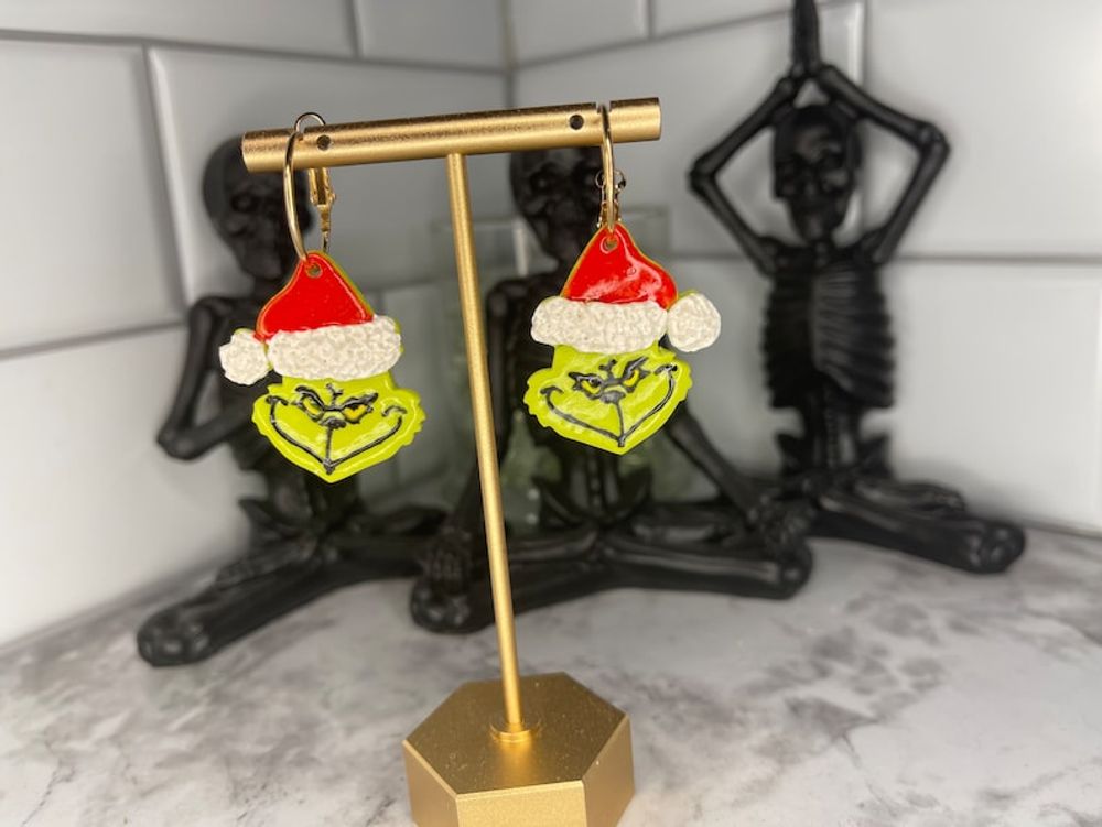 Grinch Face Polymer Clay Earrings 