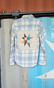 Blue and White Upcycled Flannel Mens size small
