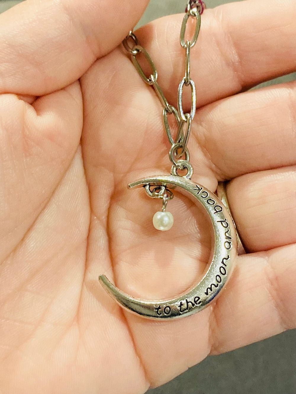 Pendant necklace - moon, silver, to the moon and back
