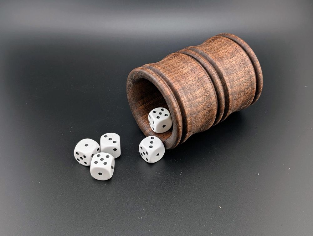 Wooden Dice Cup - Walnut - Beaded