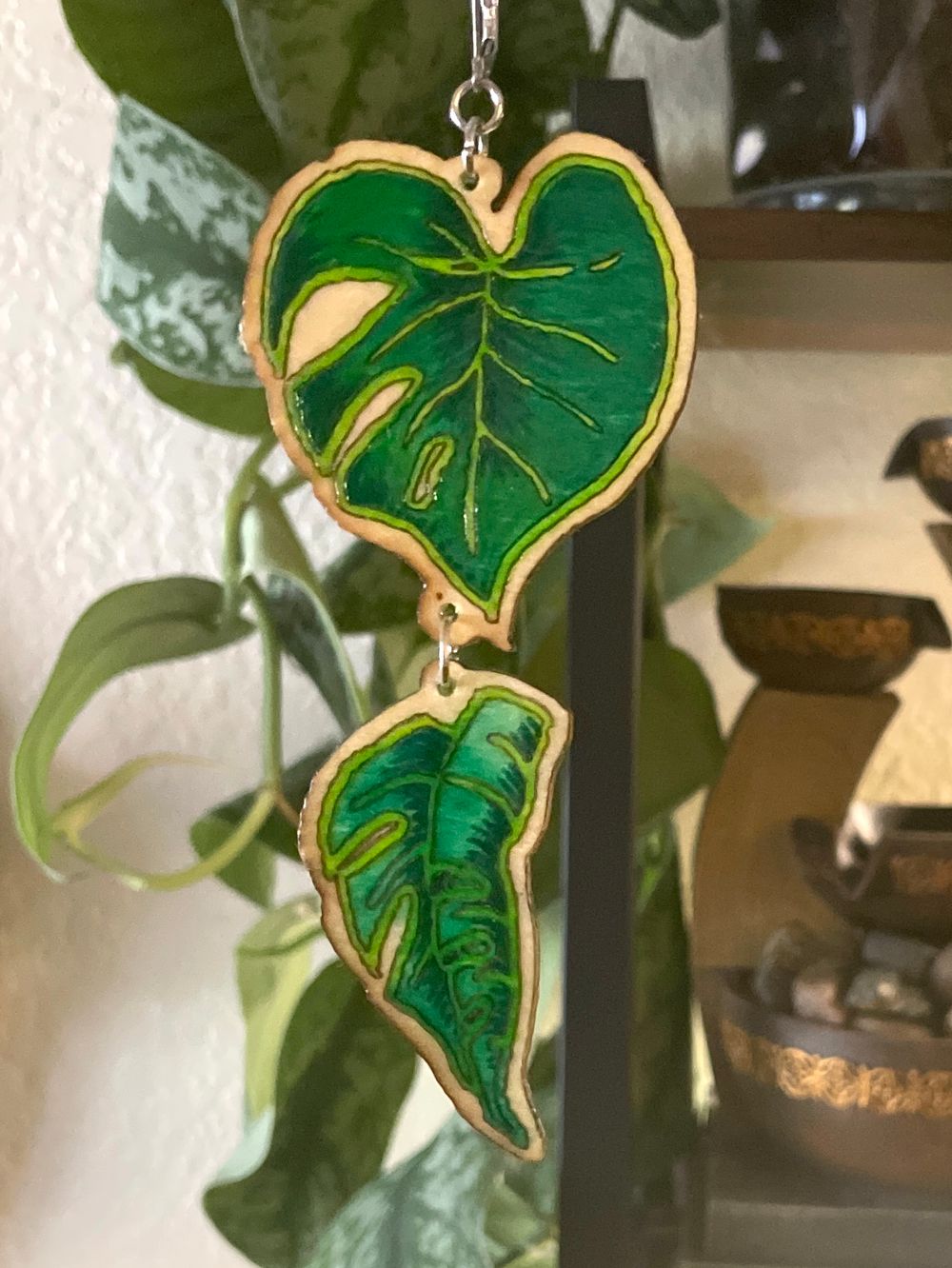 Hand-Painted Monstera Leaf Drop Earrings