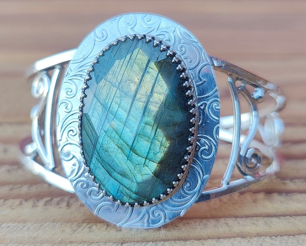 Faceted Labradorite and Sterling Silver Bracelet