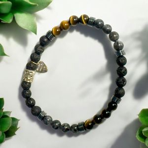 8" - Lava Stone, Hematite and Black Larvikite