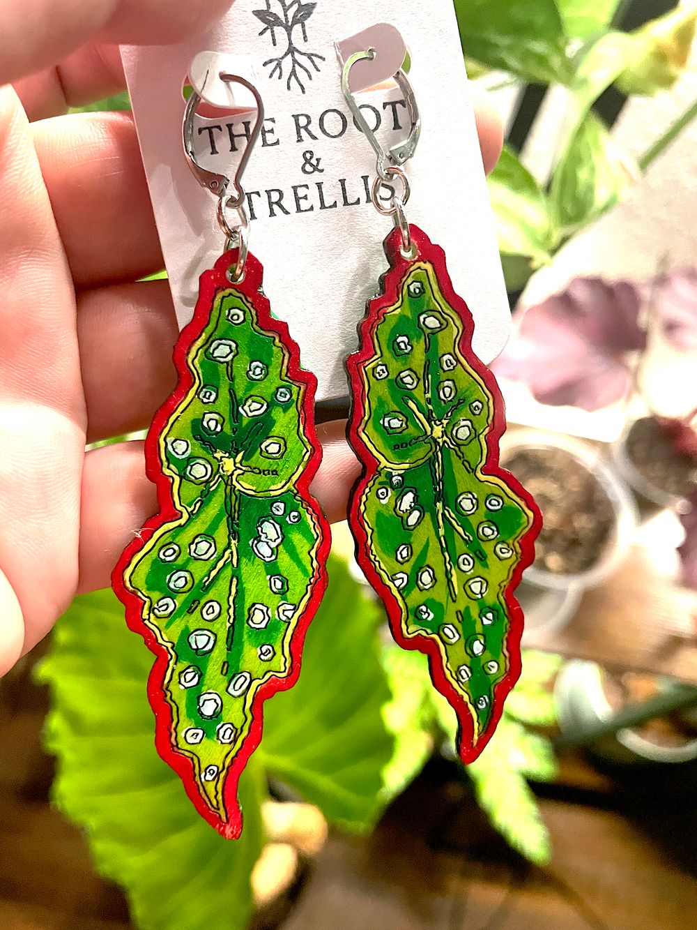 Hand-Painted Begonia Earrings | Cute Botanical Earrings