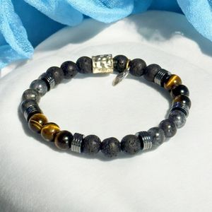 7" - Lava Stone, Hematite and Black Larvikite