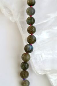 A closer look at the labradorescence on the labradorite beads on the Prism Necklace from Auréad Designs